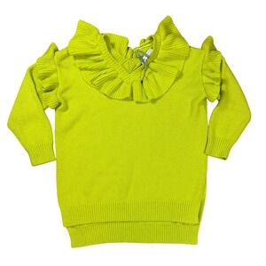 Zara‎ Dopamine Dressing Neon Lime Green Ruffle VNeck Sweater Long Sleeve XS S